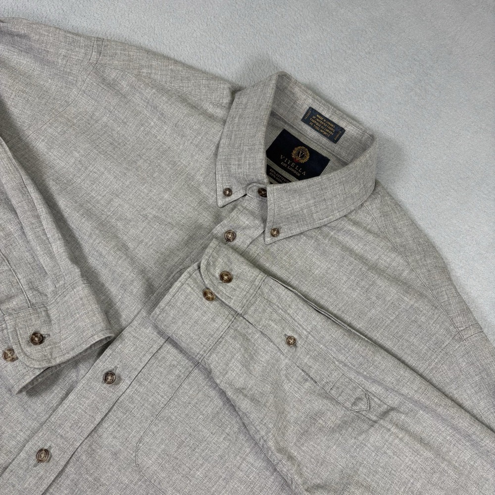 Vintage Viyella Shirt Mens Gray Cotton Wool Traditional Fit Made Canada